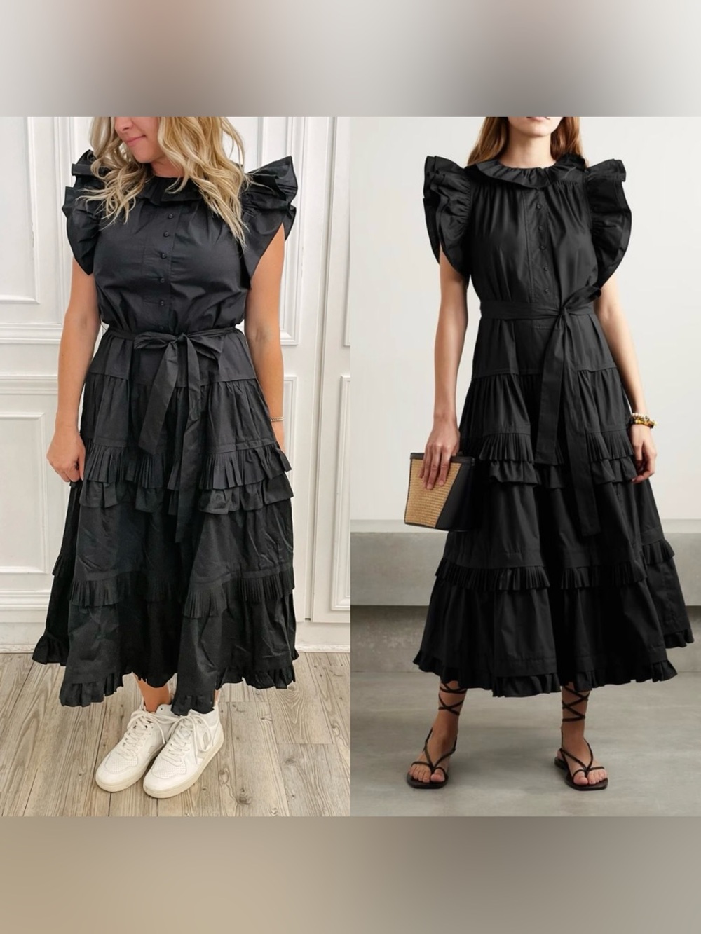 NWOT Ulla Johnson Elsie Dress Black Tiered Ruffle Cotton Poplin Midi Dress 6 - Picture 1 of 10